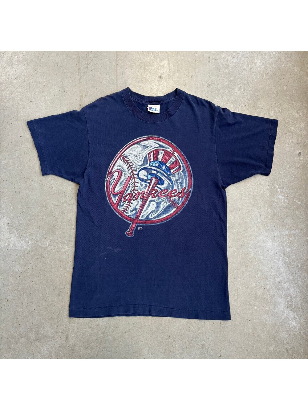 Vintage 90s MLB New York Yankees Baseball Logo Pro Player T-Shirt Large Navy